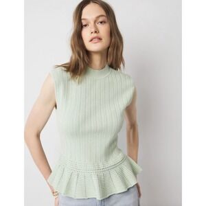 White House Black Market Mock Neck Peplum Sweater Sage Mint Green Size XS